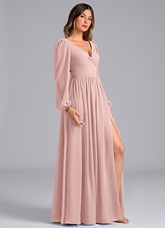 Azazie Teri Robes de demoiselle d'honneur Robe Trapèze en Mousseline de soie Manches longues Rose Poudré image3