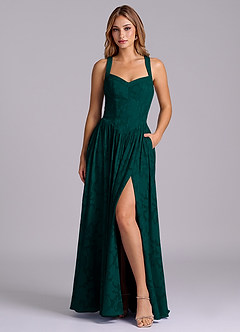 Azazie Francis Bridesmaid Dresses Pine A-Line Corset Floral Burnout Dress image1