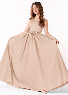 Azazie Hathaway Junior English Rose A-Line Bow Matte Satin Dress image1