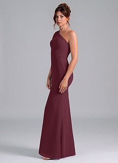 Azazie Rinna Bridesmaid Dresses Cabernet Mermaid One Shoulder Chiffon Dress image4
