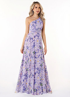 Azazie Dallas Brautjungfernkleider A-Linie One-Shoulder Chiffon Kleid Fliederblüte image3