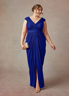 Azazie Lisolette Mother of the Bride Dresses Royal Blue Sheath Pleated Mesh Dress image9
