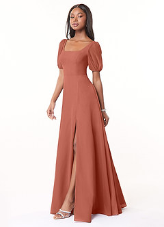 Azazie Alani Brautjungfernkleider A-Linie Quadratischer Ausschnitt Chiffon Kleid Lehm image3