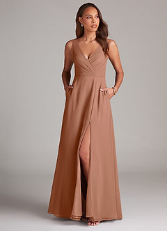 Azazie Nelly Bridesmaid Dresses Bronzer A-Line Pleated Chiffon Dress image2
