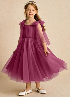 Azazie Dori Flower Girl Dresses Mulberry A-Line Ruched Tulle Dress image5