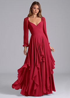 Azazie Karan Bridesmaid Dresses Scarlet A-Line Long Sleeve Chiffon Dress image1