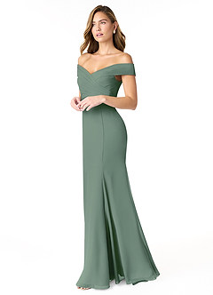 Azazie Lecia Bridesmaid Dresses Eucalyptus Empire Off-The-Shoulder Pleated Chiffon Convertible Dress image3