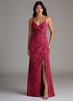 Azazie Maci Bridesmaid Dresses Burgundy Sheath Pleated Floral Burnout Dress image3