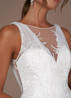 Platinum Wedding Dresses A-Line Sequins Tulle Chapel Train Dress image6