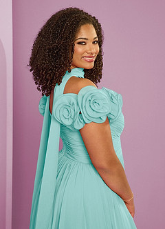Barbie ♥ Azazie Jurken voor bruidsmeisjes Converteerbaar Jurk van Chiffon met A-Lijn Off the Shoulder Aqua image11