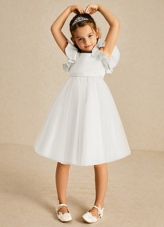 Azazie Kaeya Flower Girl Dresses Ivory A-Line Bow Tulle Dress image3