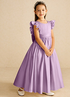 Azazie Piglette Flower Girl Dresses Wisteria A-Line Bow Matte Satin Dress image5