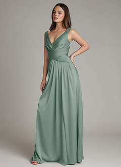 Azazie Pauline Final Sale Blushing Pink A-Line Pleated Stretch Satin Dress image7