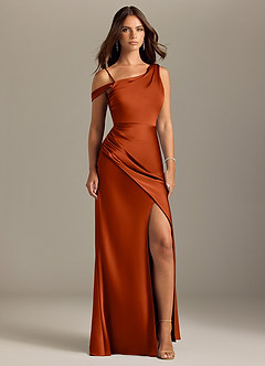Azazie Madelyn Bridesmaid Dresses Paprika Mermaid Off the Shoulder Stretch Satin Convertible Dress image9