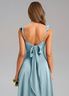 Azazie Everett Bridesmaid Dresses Moody Blue A-Line Stretch Satin Dress image7
