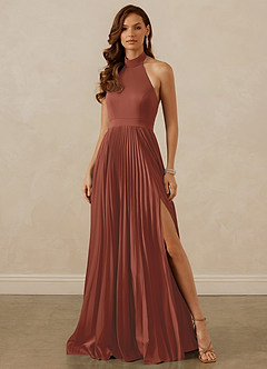 Christian Siriano Bridal for Azazie 1007 Bridesmaid Dresses Auburn A-Line Pleated Stretch Satin Dress image1