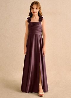 Azazie Rosita Girls Formal Blumenmädchenkleider A-Linie Plissee Matte Satin Kleid Sangria image3