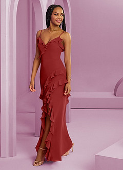 Barbie ♥ Azazie Bridesmaid Dresses Rust Sheath Chiffon Dress image1