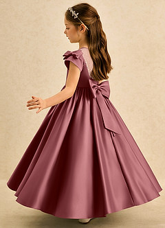 Azazie Toffee Abiti da Ragazza di Fiori Abito Stile Principessa in Raso Opaco Fiocco Ametista image5