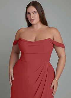 Azazie Johana Bridesmaid Dresses Rust Mermaid Off the Shoulder Chiffon Convertible Dress image11