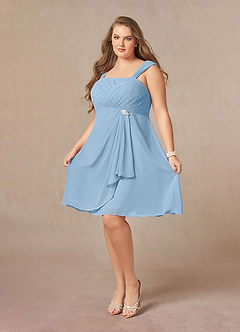 Azazie Olivia Mère de la mariée Robes Robe Trapèze en Mousseline de soie Encolure carrée plissée Poudre Bleue image10