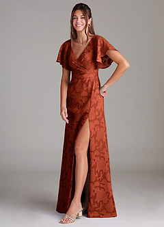 Azazie Ambrosia Jurken voor bruidsmeisjes Jurk van Bloemen Burn-out met A-Lijn Geplooid Kastanjebruin image4