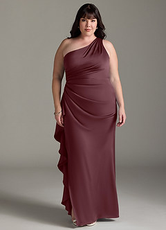 Azazie Latrice 신부 들러리 드레스 쉬스 한쪽 어깨 스트레치 새틴 바닥 길이 드레스 image6