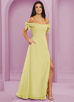 Barbie ♥ Azazie Brautjungfernkleider Wandelbar A-Linie Schulterfrei Chiffon Kleid Zitronensorbet image4