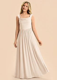 Azazie Cali Junior Robe Trapèze en Satin extensible Plissé Albâtre Blanc image3
