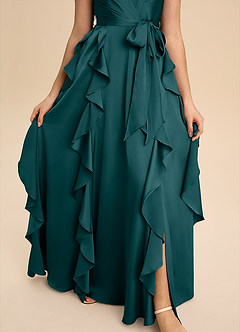 Azazie Peyton Junior Robe Trapèze en Satin extensible Plissée Vert Pin image6