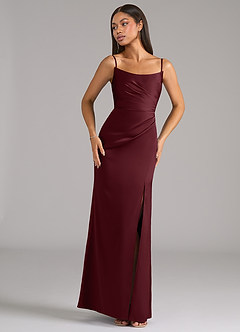 Azazie Marla Robes de demoiselle d'honneur Robe Fourreau Convertible en Satin extensible Sans bretelle Cabernet image7