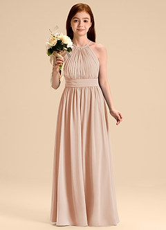 Azazie Malone Junior Abito A-Line in Chiffon Plissettato Rosa Inglese image4
