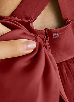 Azazie Peanut Robe Demoiselle D'honneur Fillette Robe Trapèze en Tulle Bretelle Rouille image6