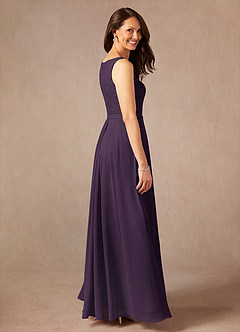 Azazie Ainsling Mother of the Bride Dresses Plum A-Line Square Neckline Lace Chiffon Dress image4