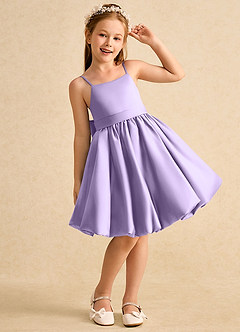 Azazie Davine Flower Girl Dresses Lilac A-Line Spaghetti Strap Matte Satin Dress image4