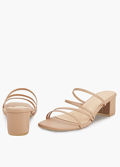 front Nude Strap Low Heel Sandals