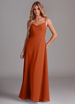 Azazie Daenerys Bridesmaid Dresses Burnt Orange A-Line Cowl Chiffon Dress image1