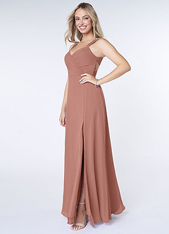 Azazie Nahrin At-home Try On Dresses Matcha A-Line V-Neck Pleated Chiffon Dress image3