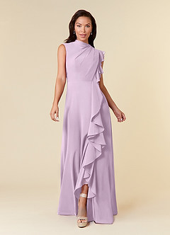 Azazie Narine Mother of the Bride Dresses Frosted Lilac A-Line High Neckline Pleated Chiffon Dress image3
