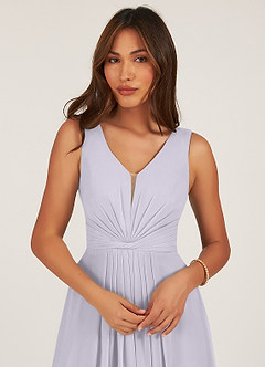 Azazie Gina Bridesmaid Dresses Fog A-Line V-Neck Pleated Chiffon Dress image14