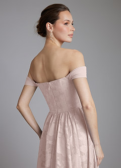 Azazie Raisa Bridesmaid Dresses Blushing Pink A-Line Off the Shoulder Floral Burnout Dress image8