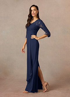 Azazie Poe Mother of the Bride Dresses Dark Navy Sheath Lace Dress image2