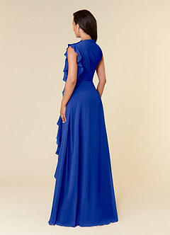 Azazie Narine Mother of the Bride Dresses Royal Blue A-Line High Neckline Pleated Chiffon Dress image5