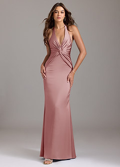 Azazie Valerie Robes de demoiselle d'honneur Robe Sirène en Satin extensible Plissée Rose Poussiéreuse image1
