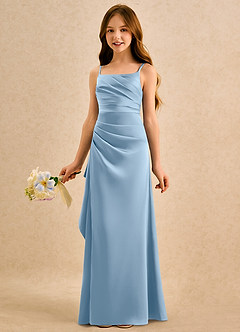 Azazie Cannoli Girls Formal Flower Girl Dresses Powder Blue A-Line Pleated Stretch Satin Dress image4