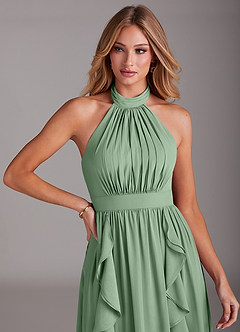 Azazie Avary Bridesmaid Dresses Matcha A-Line Pleated Chiffon Dress image6