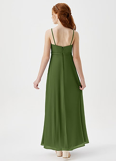 Azazie Kaylee Junior A-Linie Gürtel/Schärpe Gittergewebe Kleid Olivgrün image2