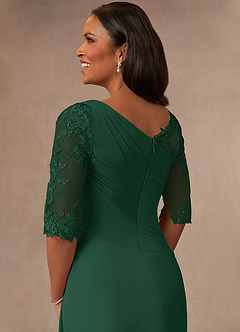 Azazie Dionysus Mother of the Bride Dresses Dark Green A-Line Boatneck Lace Chiffon Dress image5