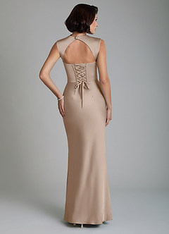 Azazie Lumia Robes de demoiselle d'honneur Robe Fourreau en Satin extensible Corset Taupe image2