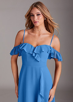 Azazie Lyra Robes de demoiselle d'honneur Robe Trapèze Convertible en Mousseline de soie Geai Bleu image2